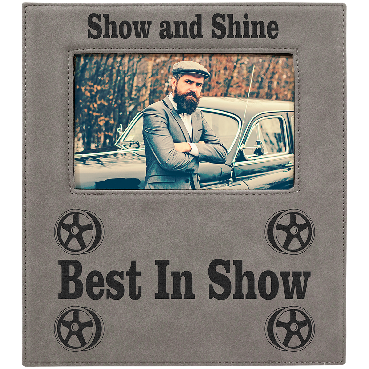 Gray 4 × 6 personalized leatherette frame