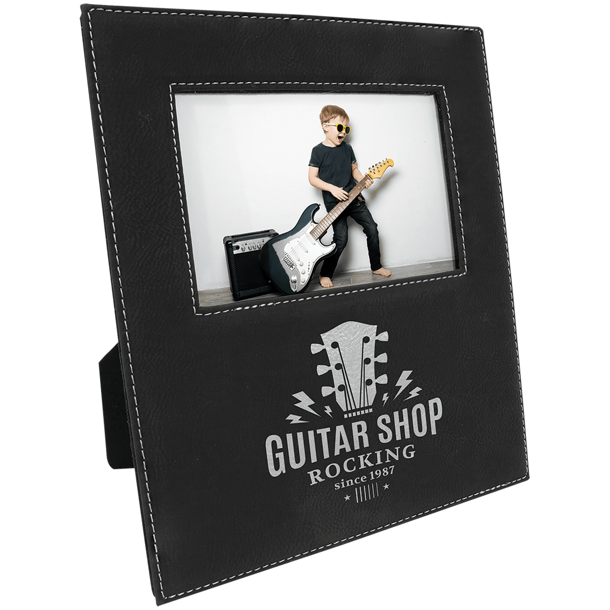Black/Silver 4 × 6 personalized leatherette frame
