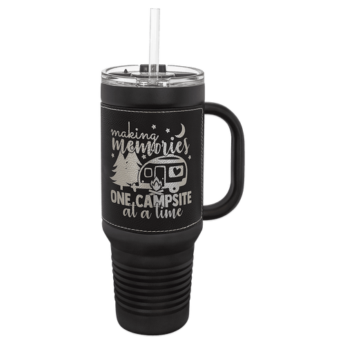 Polar Camel 40 oz. Laserable Leatherette Travel Mug with a Handle & Straw