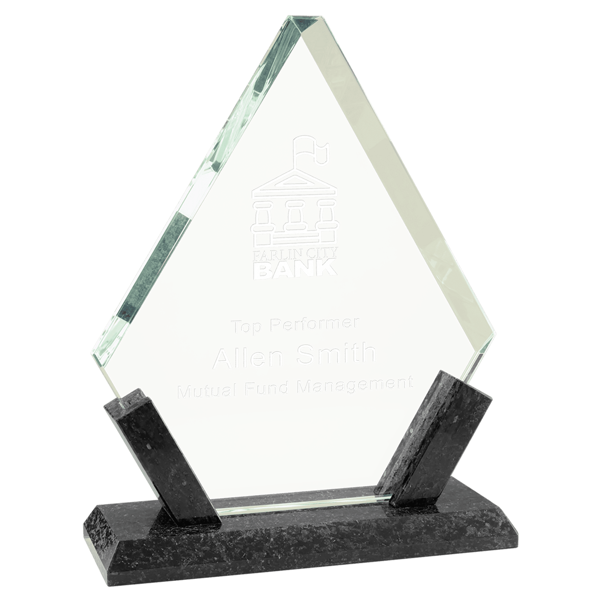 Glass Award with Black Marble Base — Shape and Size · Diamond · 7¼″ · MBG11