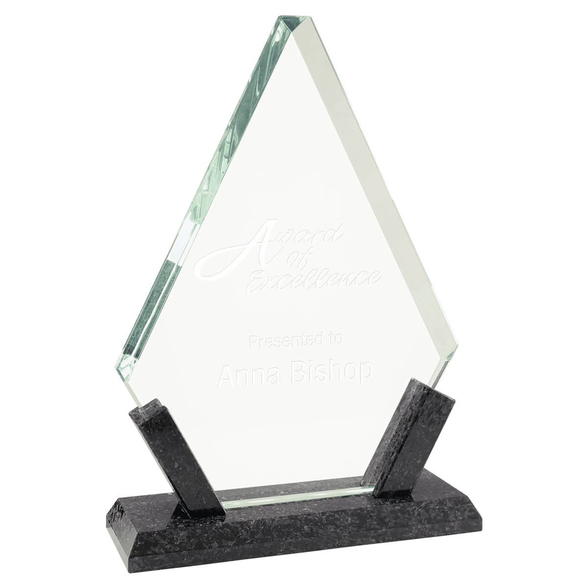 Glass Award with Black Marble Base — Shape and Size · Diamond · 8¼″ · MBG12