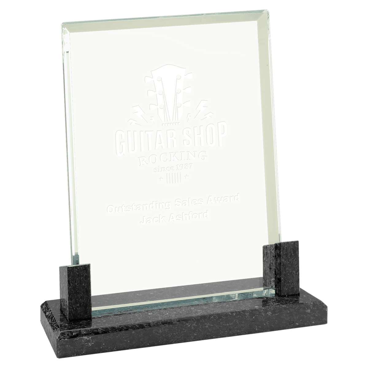 Glass Award with Black Marble Base — Shape and Size · Rectangle · 7″ · MBG21