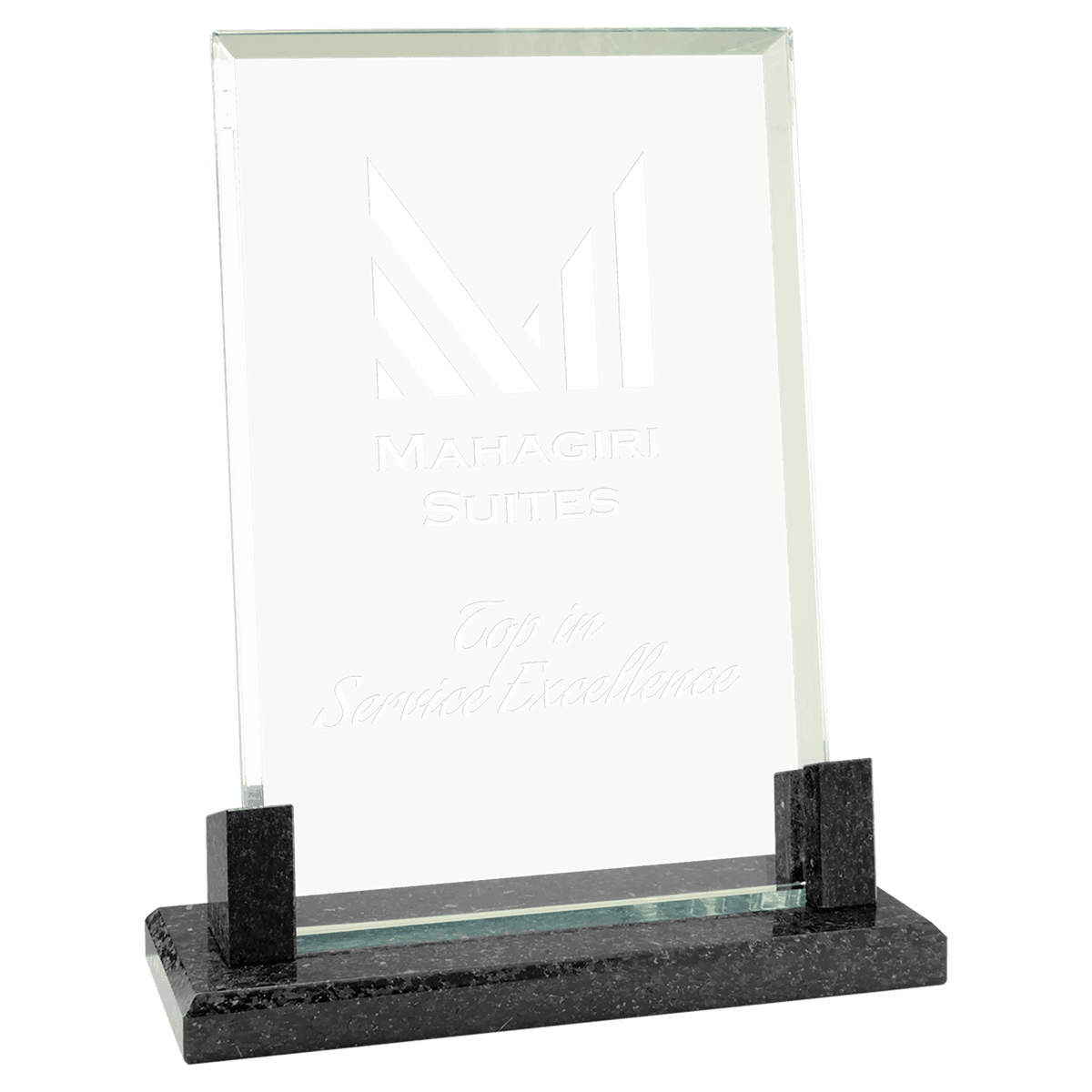 Glass Award with Black Marble Base — Shape and Size · Rectangle · 8″ · MBG22