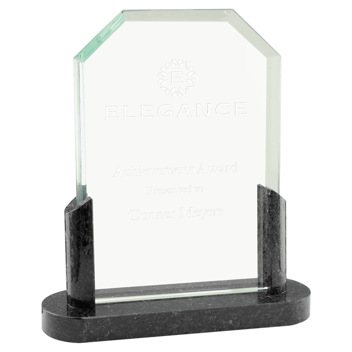 Glass Award with Black Marble Base — Shape and Size · Clipped Corners · 7″ · MBG31