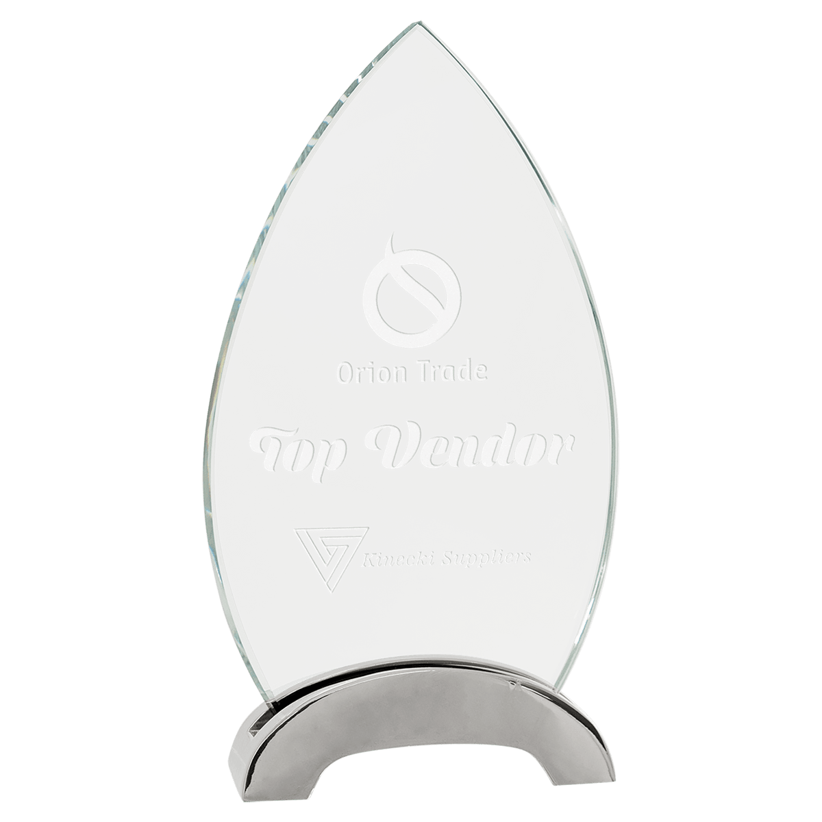 Oval Platinum Glass Award with Arch Metal Base — Size · 7½″ · PLG06