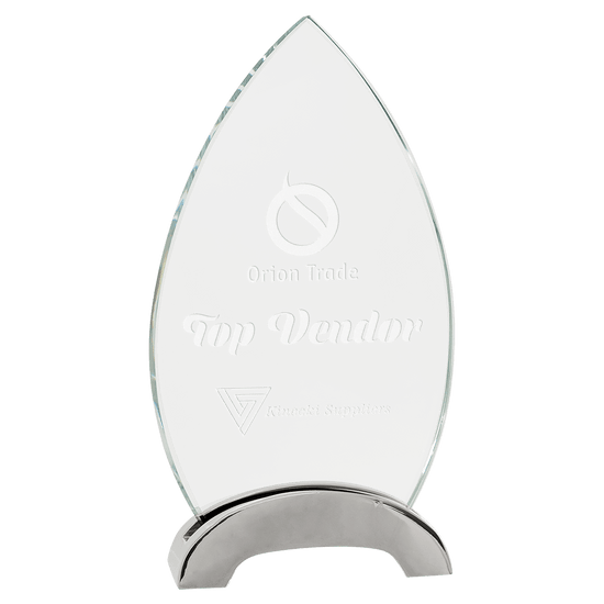Oval Platinum Glass Award with Arch Metal Base — Size