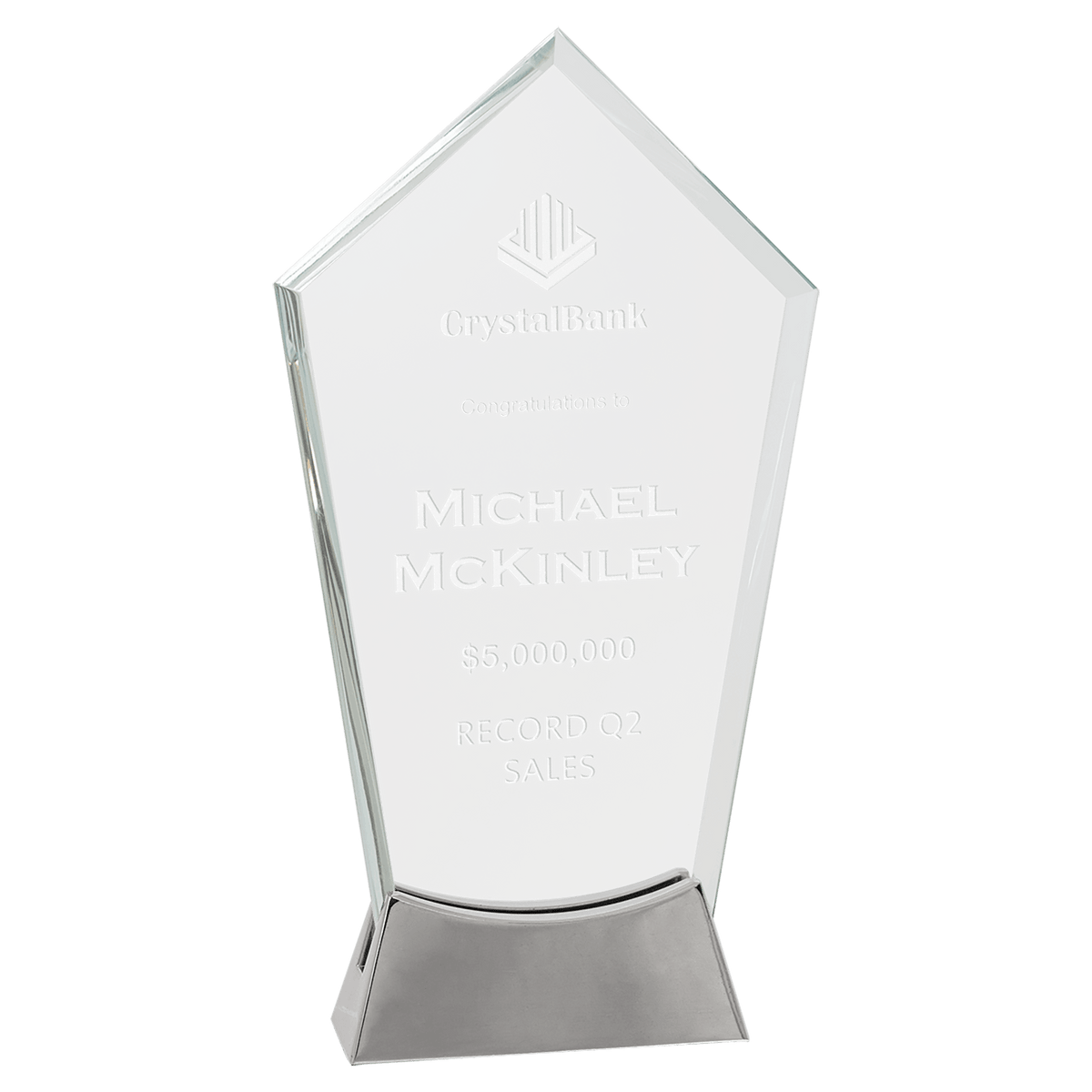 Platinum Glass Award with Full Metal Base — Shape and Size · Peak · 9¼″ · PLG18