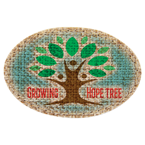 3" x 2" Oval Burlap Sublimatable Patch with Adhesive