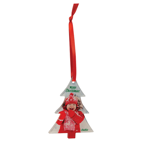 3" x 4" Tree Sublimatable Acrylic Ornament with Red Ribbon