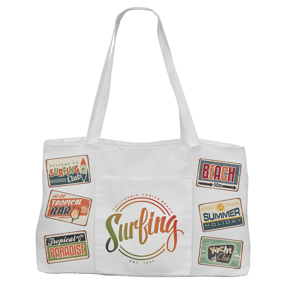 19" x 12" White Canvas Bag with 5" Rawhide Laserable Leatherette Gusset