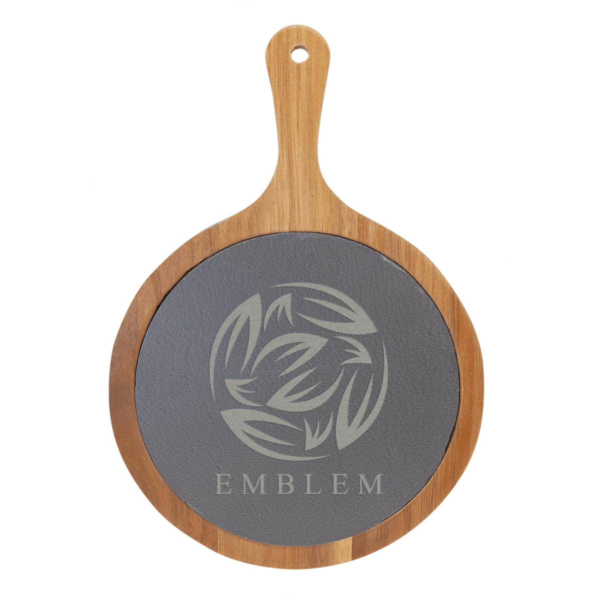 Round Acacia Wood and Slate Serving Board with Handle