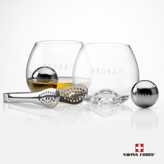 Swiss Force® Stainless Steel Whiskey Balls & Glasses Set — Glass Options
