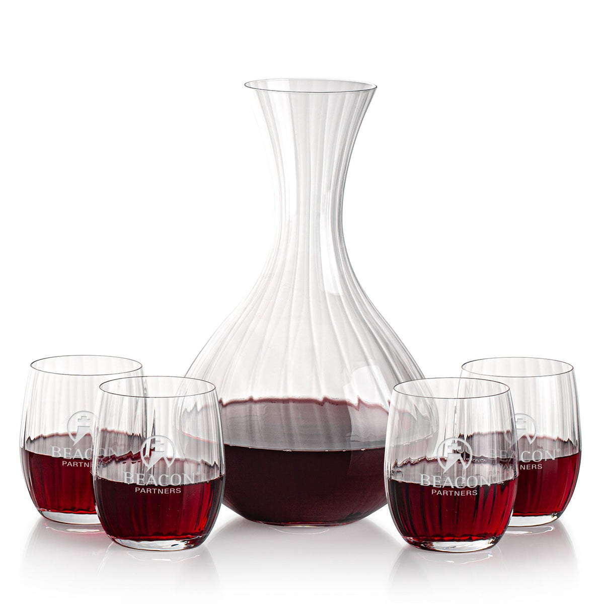 Amerling Carafe & Stemless Wine — Deep Etch example; representative set photo