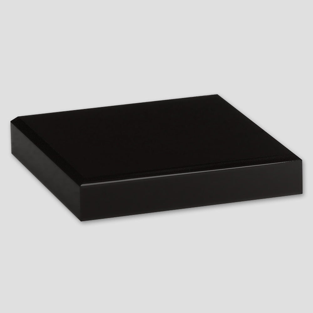 Beveled black glass base · Square 4″ × 4″ × ¾″ · 9801