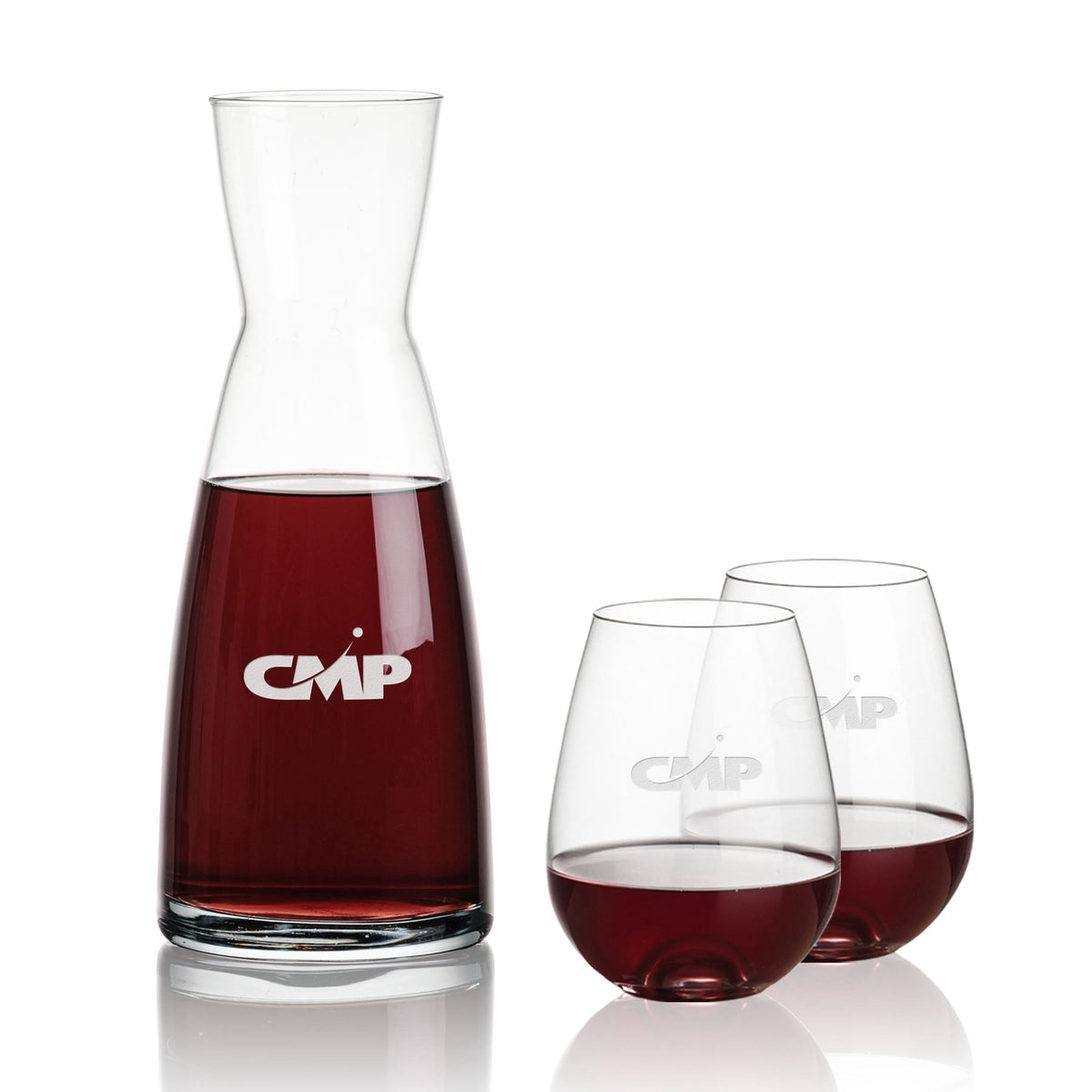 Winchester Carafe & Edderton Stemless — Deep Etch example; representative set photo