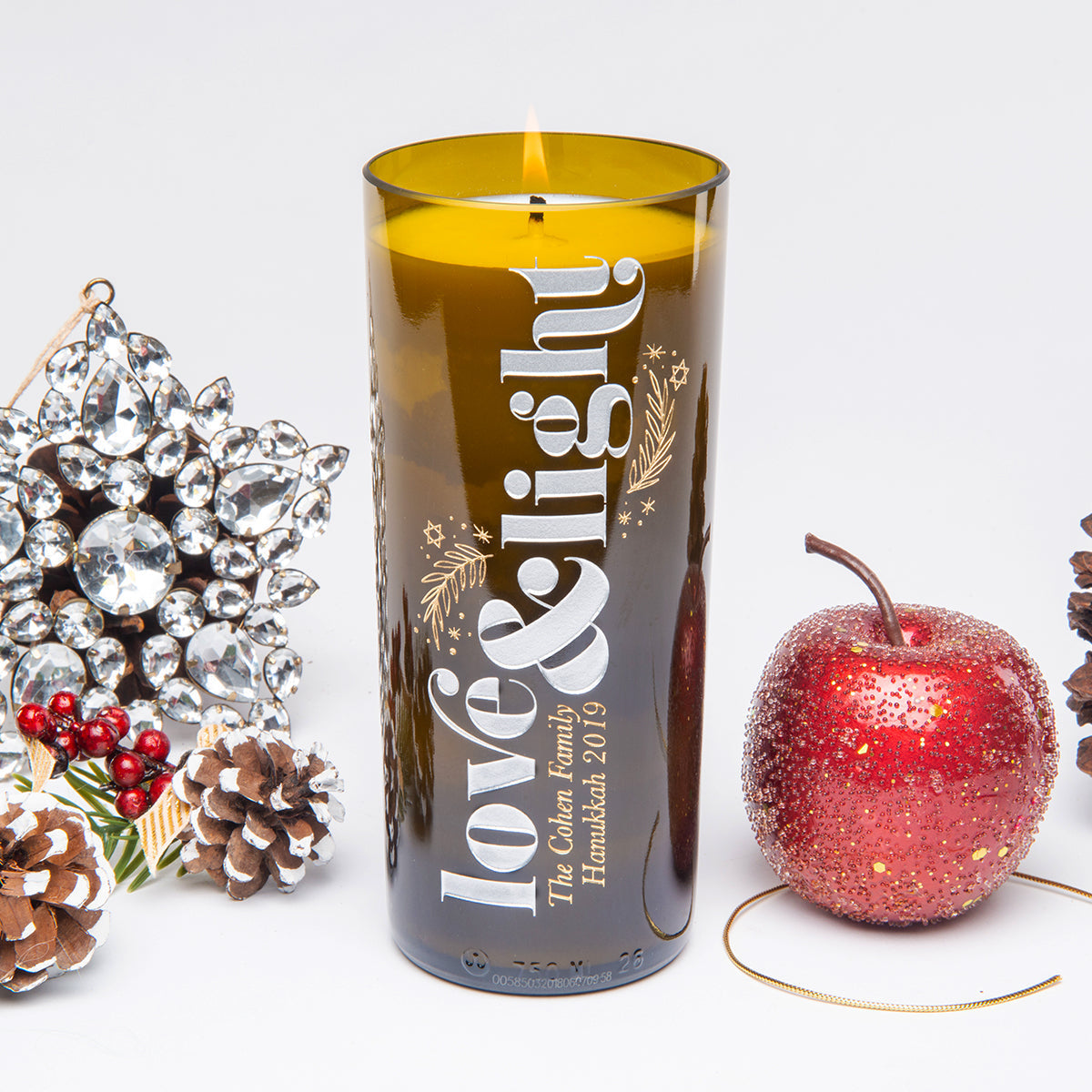Festive Love & Light Personalized Candle — engraved personalized design