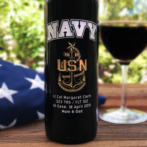 The Navy — Engraved Wine Bottle