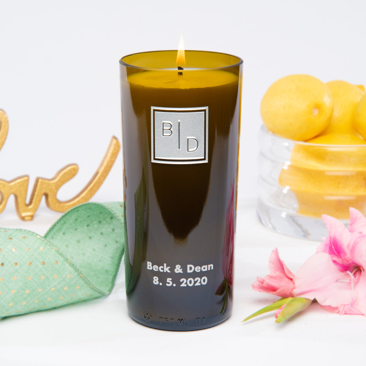 Transitional Monogram Personalized Candle — engraved personalized design