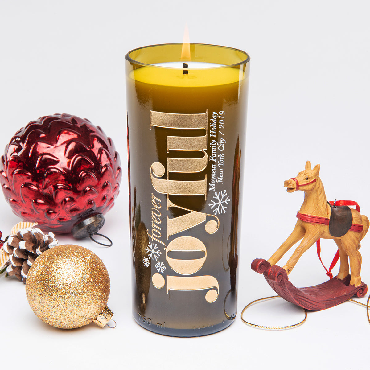Forever Joyful Personalized Candle — engraved personalized design