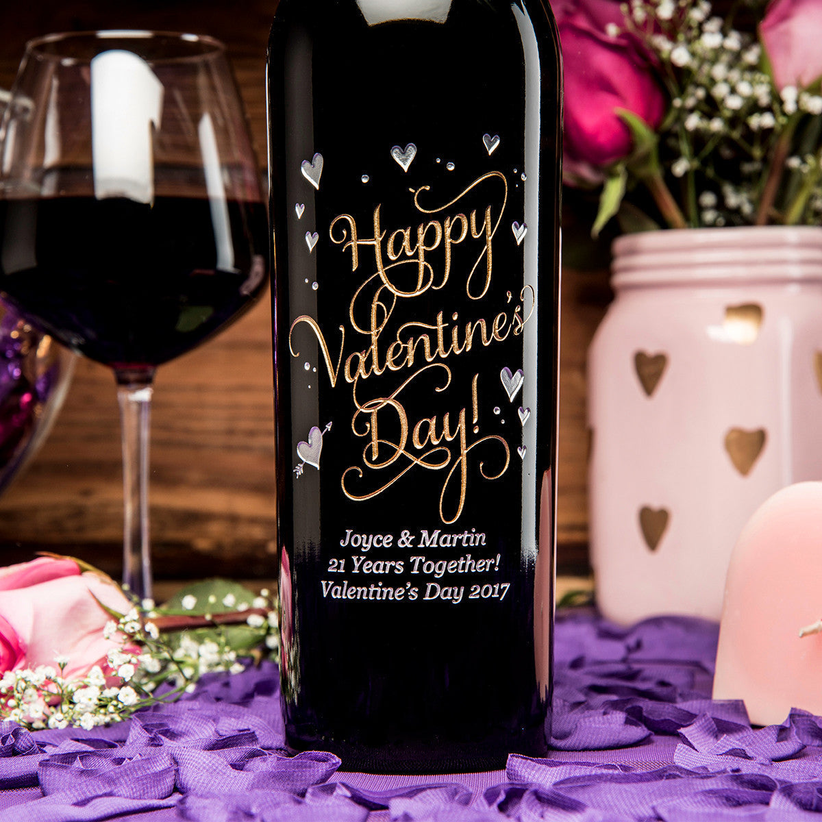 Joyful Valentine's Day — Engraved Wine Bottle