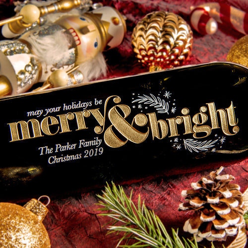 Festive Merry & Bright — Engraved Wine Bottle