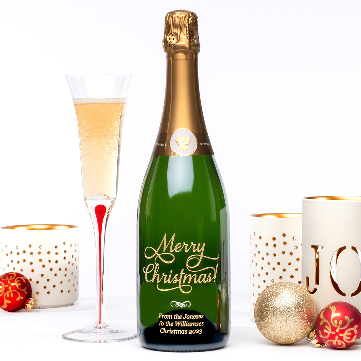 Joyful Merry Christmas — Engraved Wine Bottle