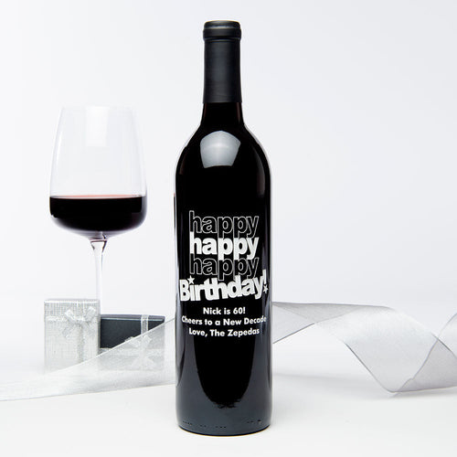 Triple Happy Birthday! — Engraved Wine Bottle
