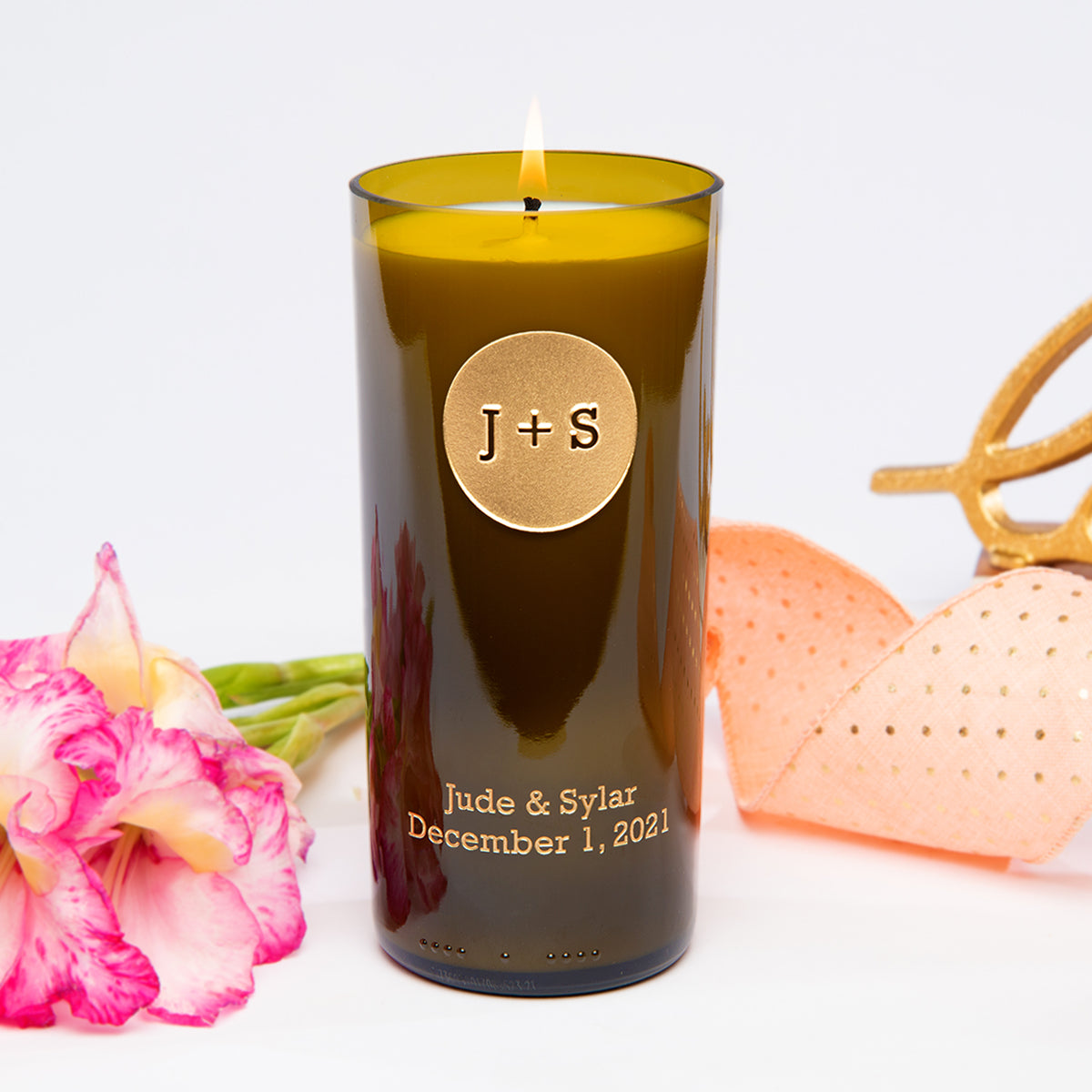 Circle Monogram Personalized Candle — engraved personalized design