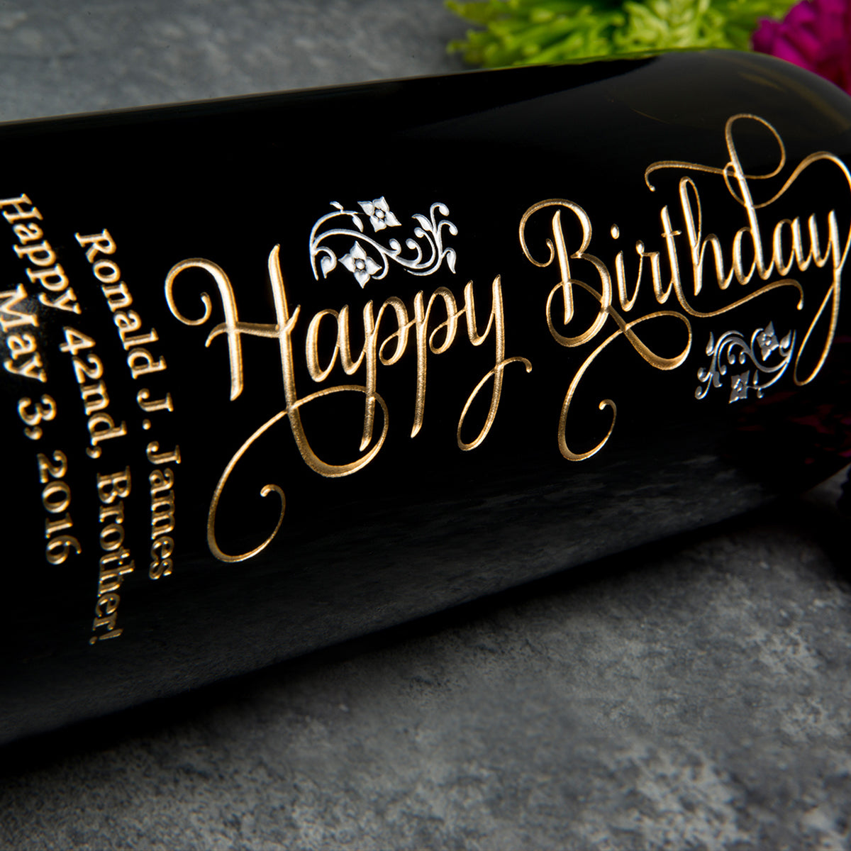 Joyful Happy Birthday — Engraved Wine Bottle