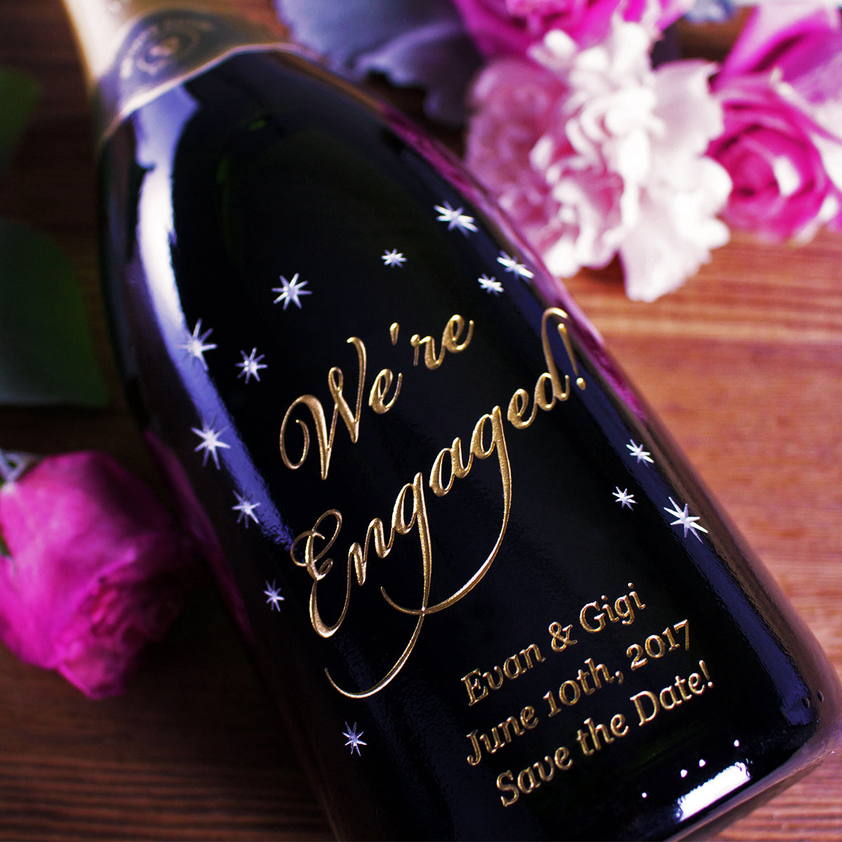 Classic We're Engaged — engraved personalized design
