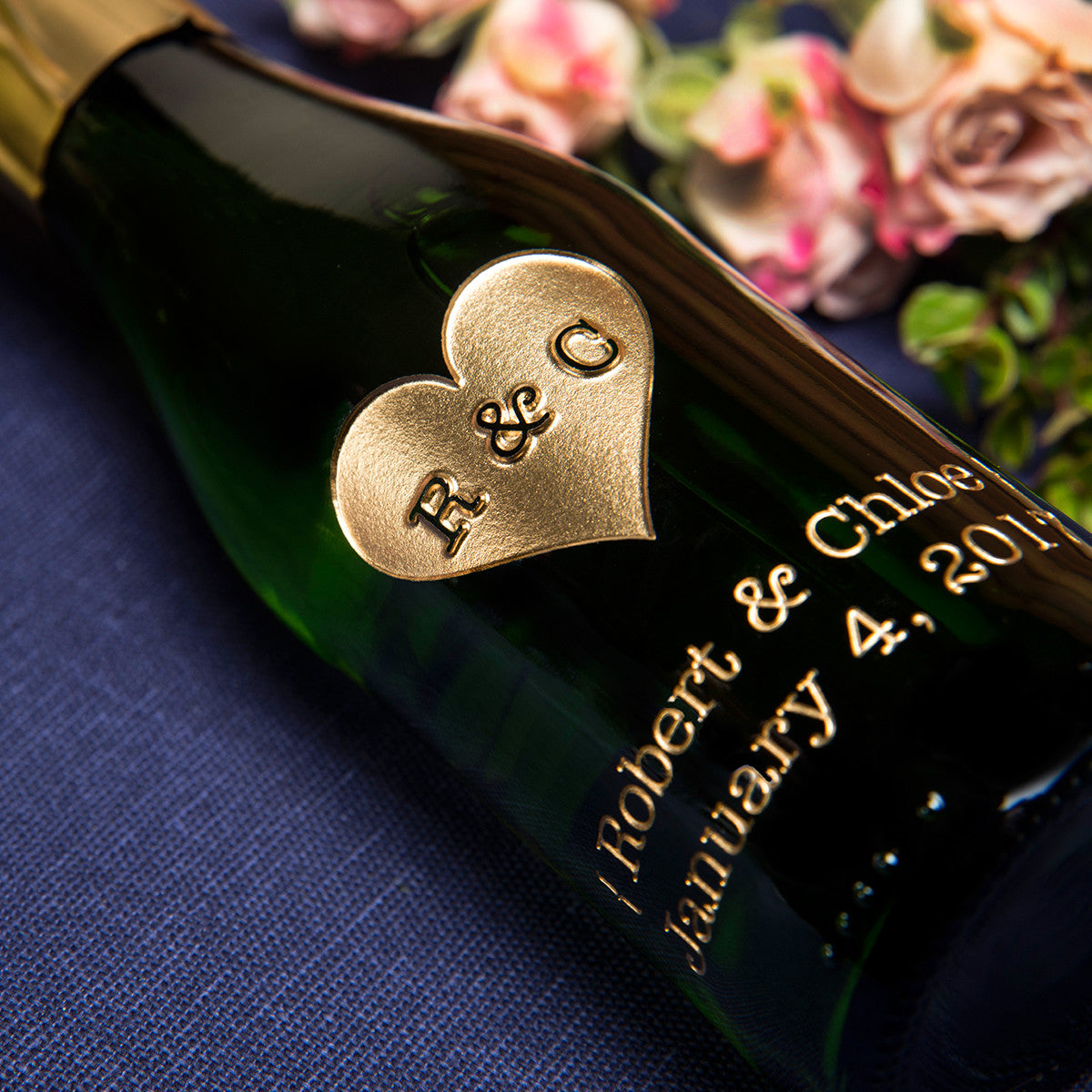 Heart Monogram Etched Favor Sets — engraved personalized design