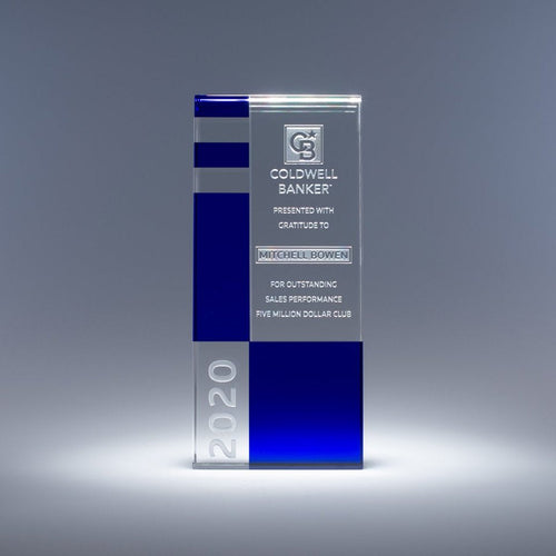 Unity Clear and Blue Optic Crystal Award