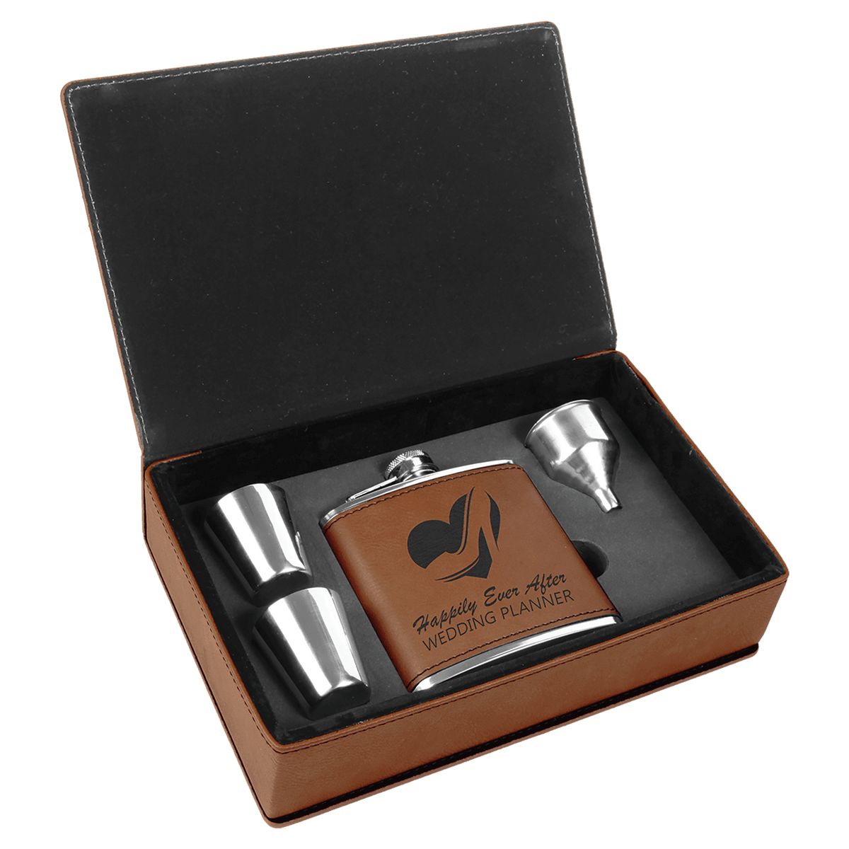 6 oz. Laserable Leatherette Flask Gift Set — Rawhide