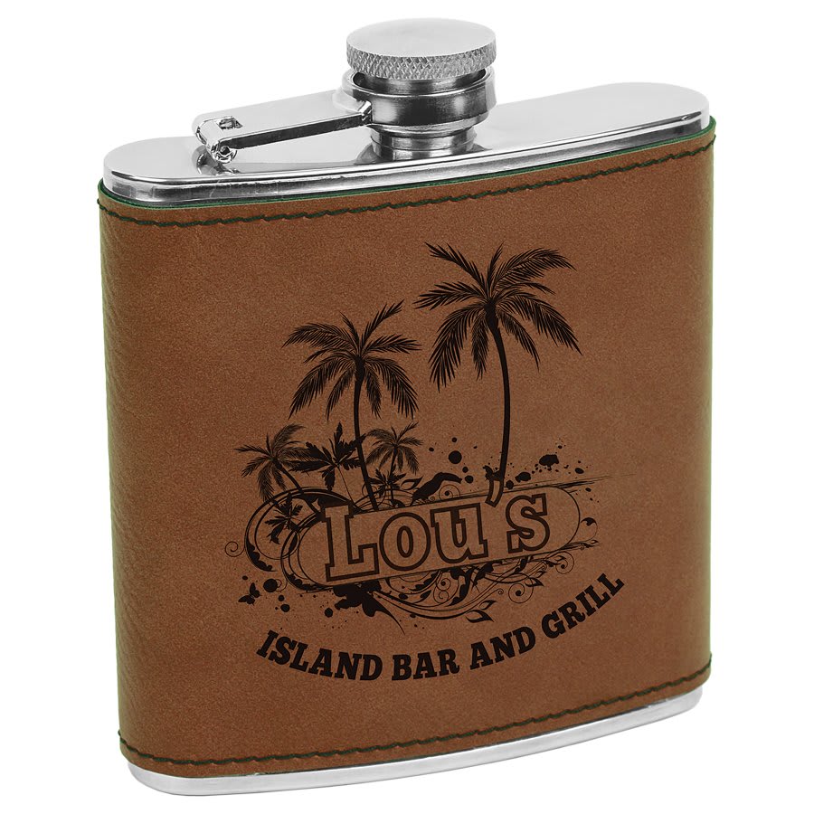 6 oz. Flask — Dark Brown Laserable Leatherette Stainless Steel