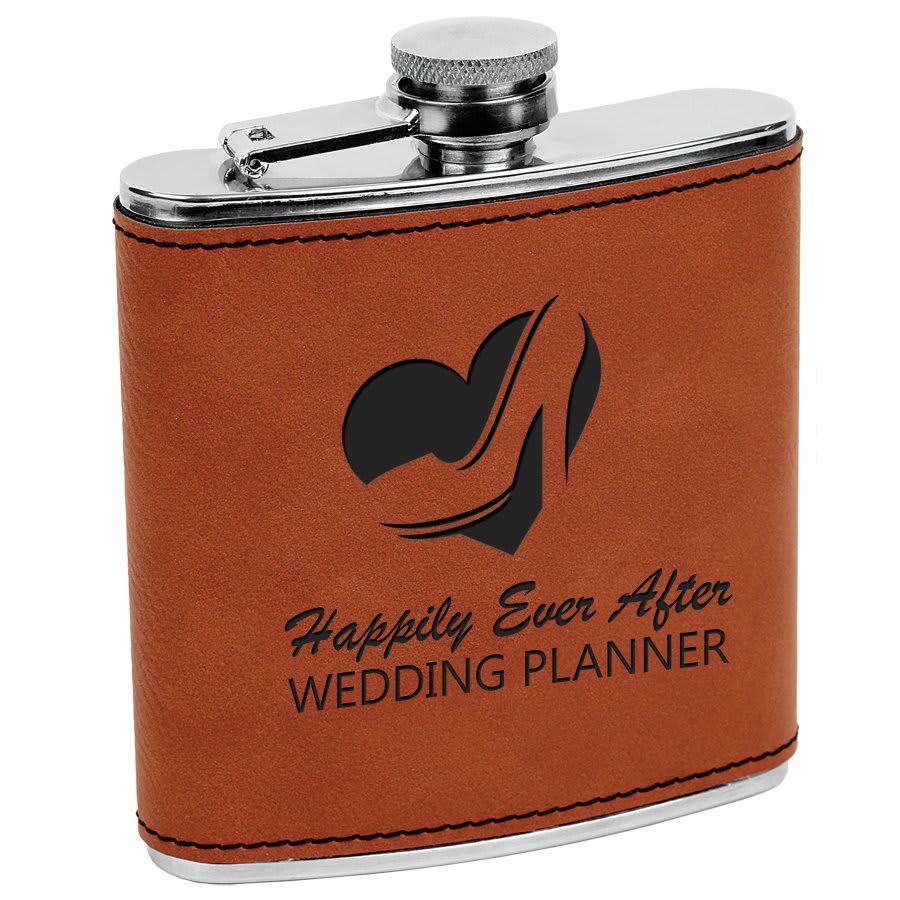 6 oz. Flask — Rawhide Laserable Leatherette Stainless Steel