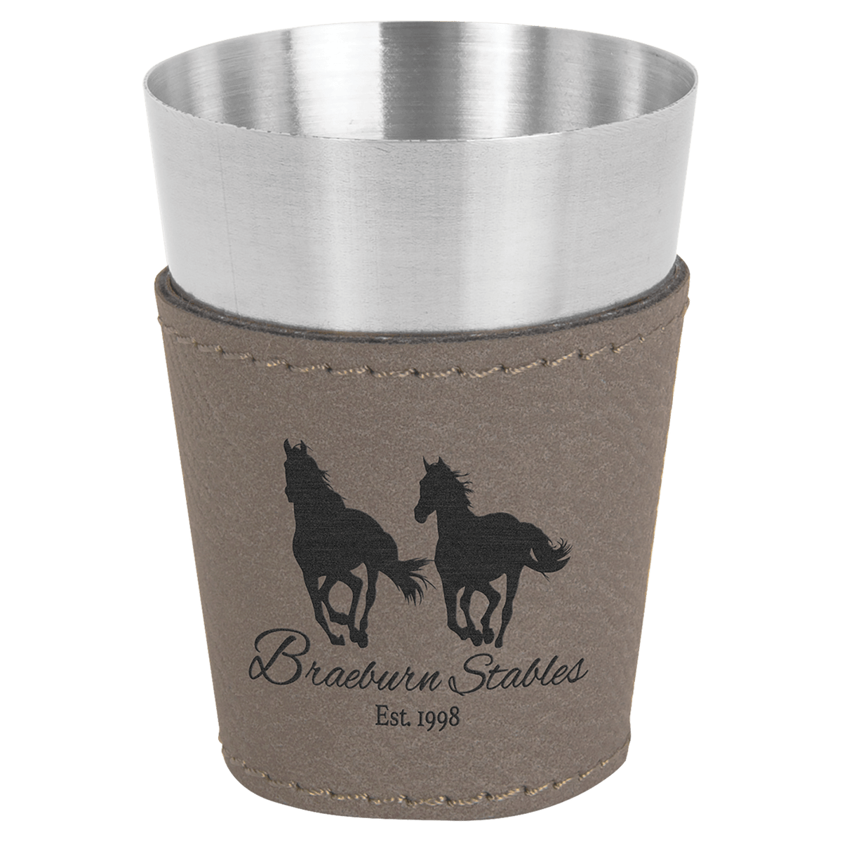2 oz. Shot Glass — Gray Laserable Leatherette & Stainless Steel