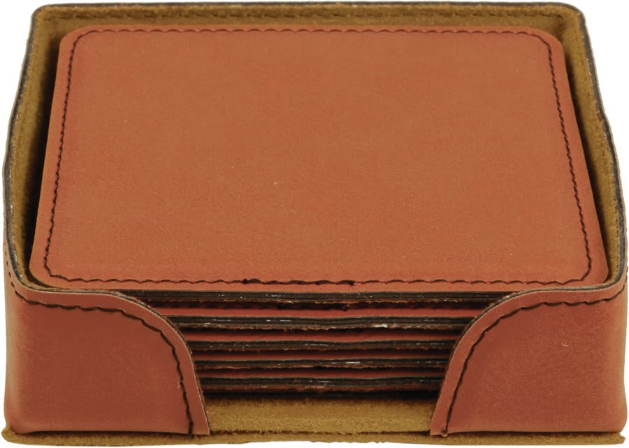 4" x 4" Square Laserable Leatherette 6-Coaster Set — Rawhide