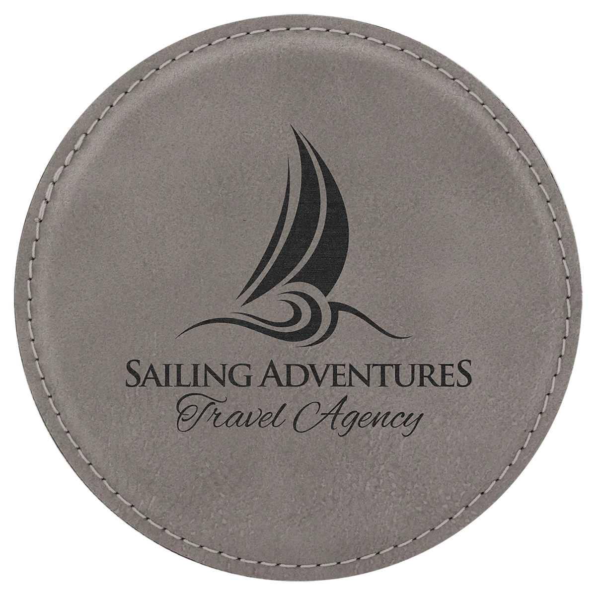 4" Round Laserable Leatherette Coaster — Gray