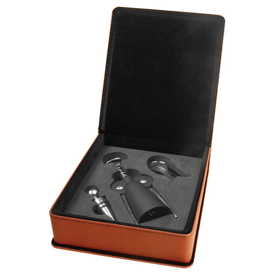 Laserable Leatherette 3-Piece Wine Tool Gift Set — Rawhide