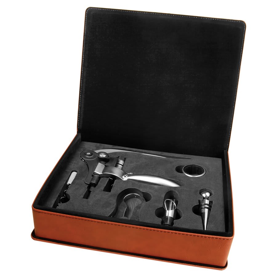 Laserable Leatherette 5-Piece Wine Tool Gift Set — Rawhide