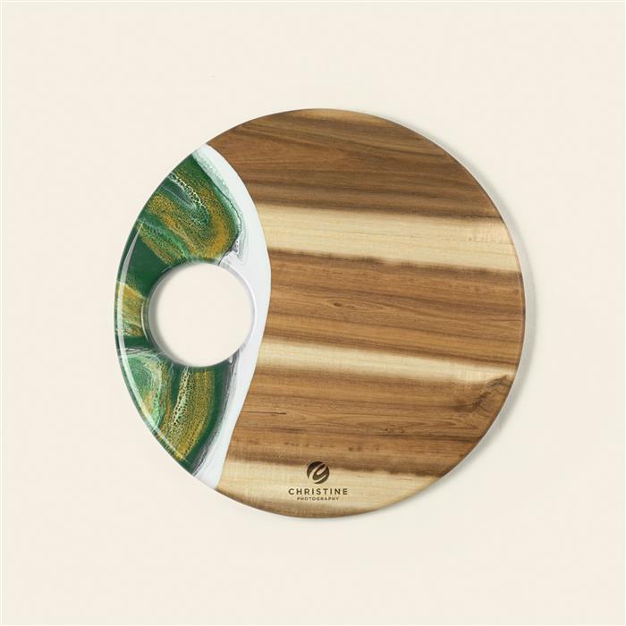 Large Round Acacia Board With Dip Holder product photograph