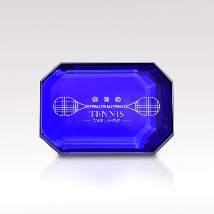 Sapphire Optical Crystal Paperweight personalized award example