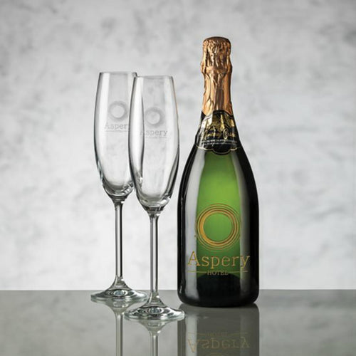 Woodbridge Flute Gift Set & Bottle Decoration — Bottle and Alcohol Not Included