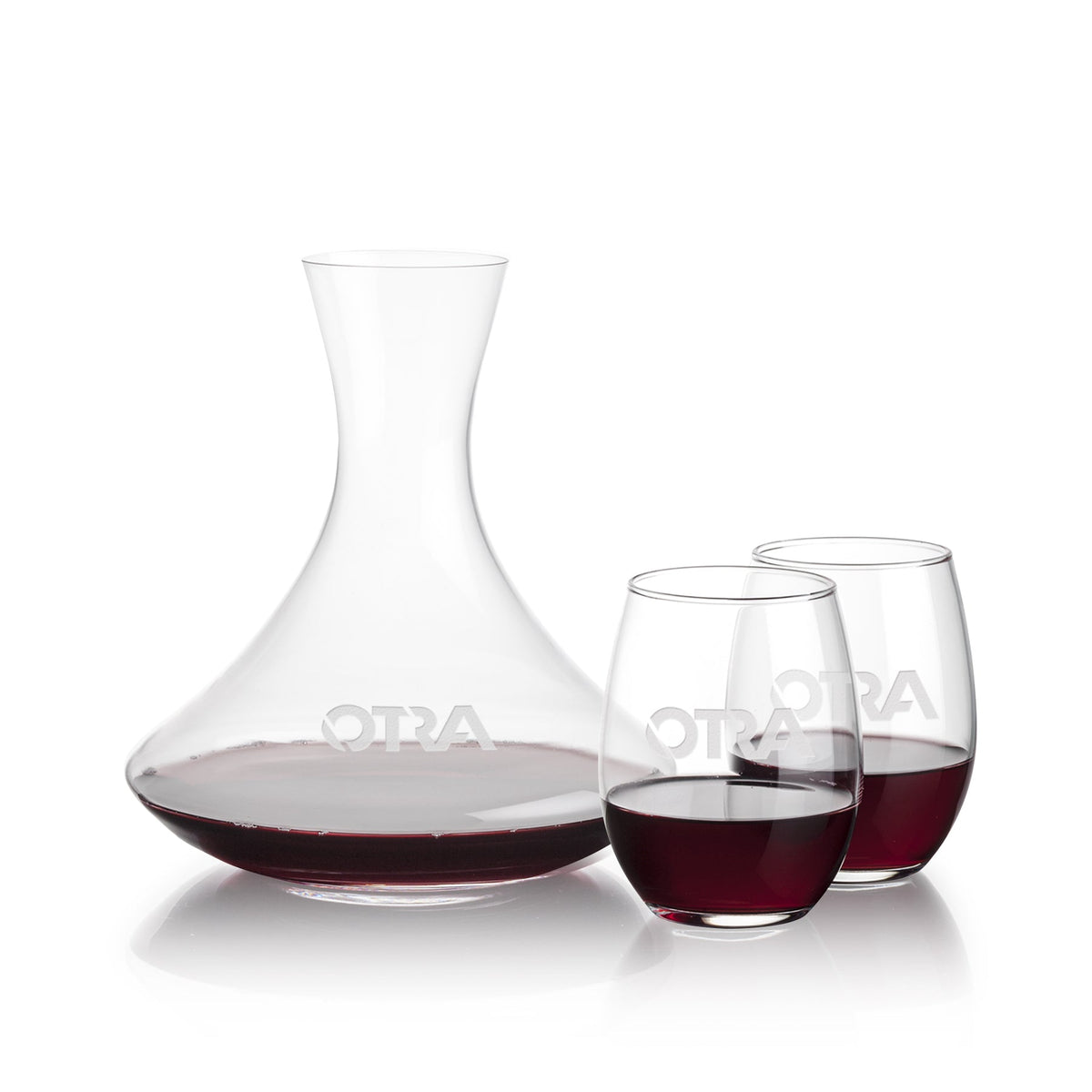 Senderwood Carafe & Stanford Stemless Wine — Deep Etch example; representative set photo