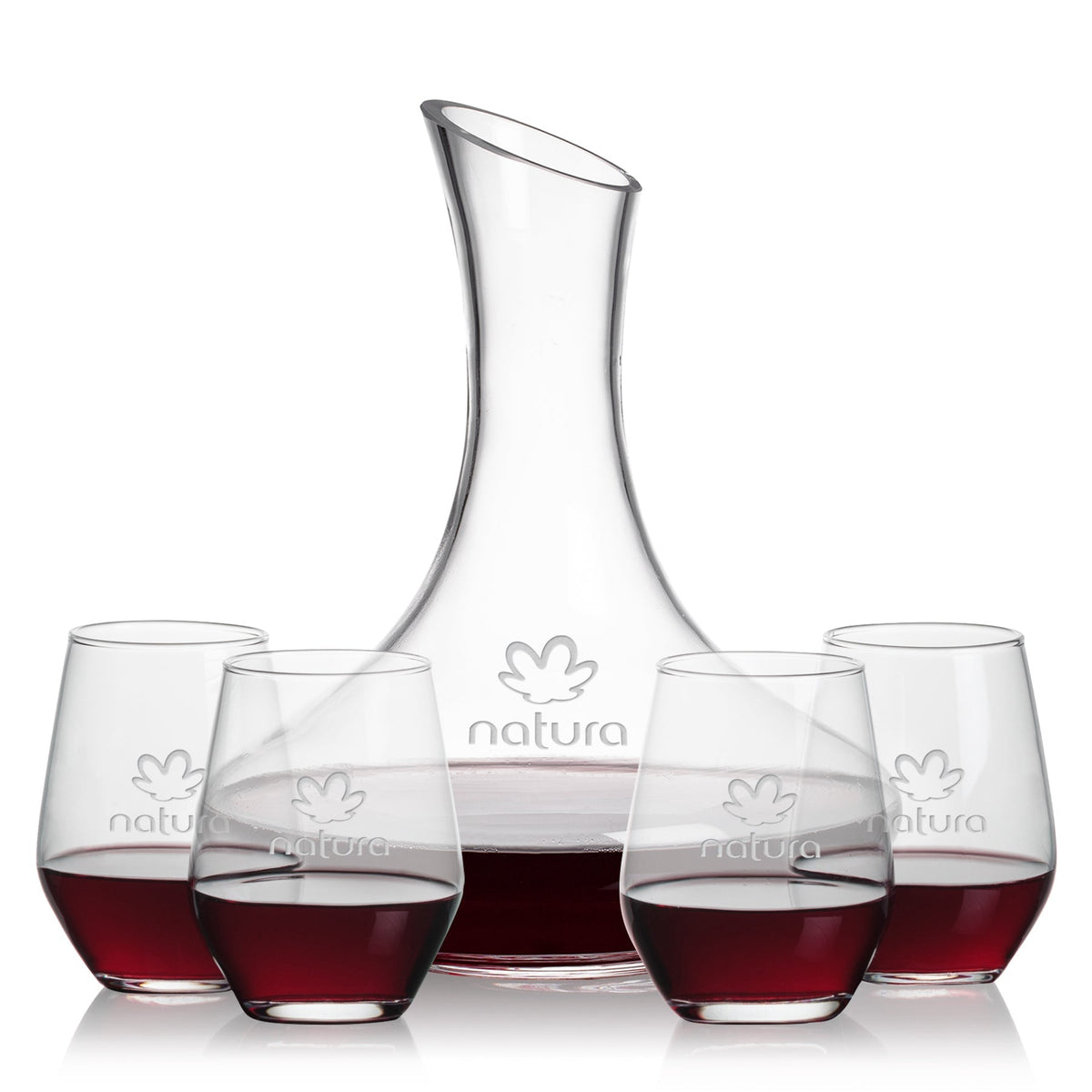 Kanata Carafe & Mandelay Stemless Wine — Deep Etch example; representative set photo