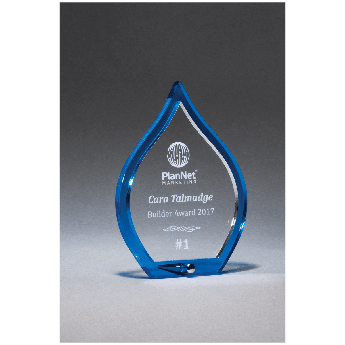 Blue Flame Acrylic with Clear Pop-Out Center and Silver Metal Post