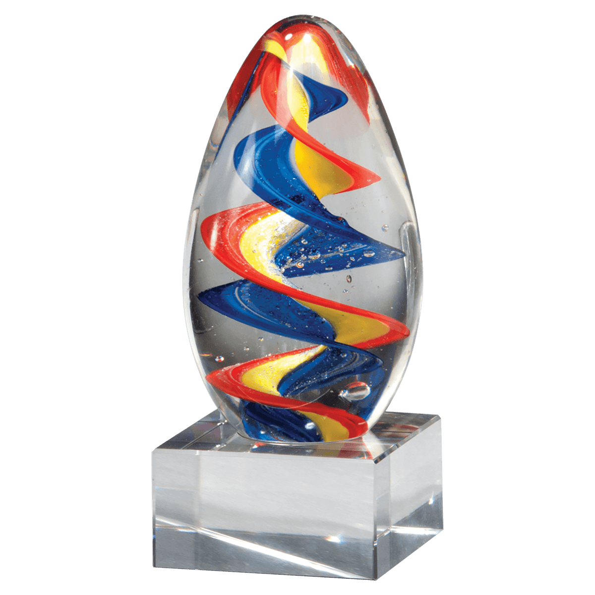 6" Colorful Egg Shaped Art Glass on Clear Glass Base-No Plate luminum Plate