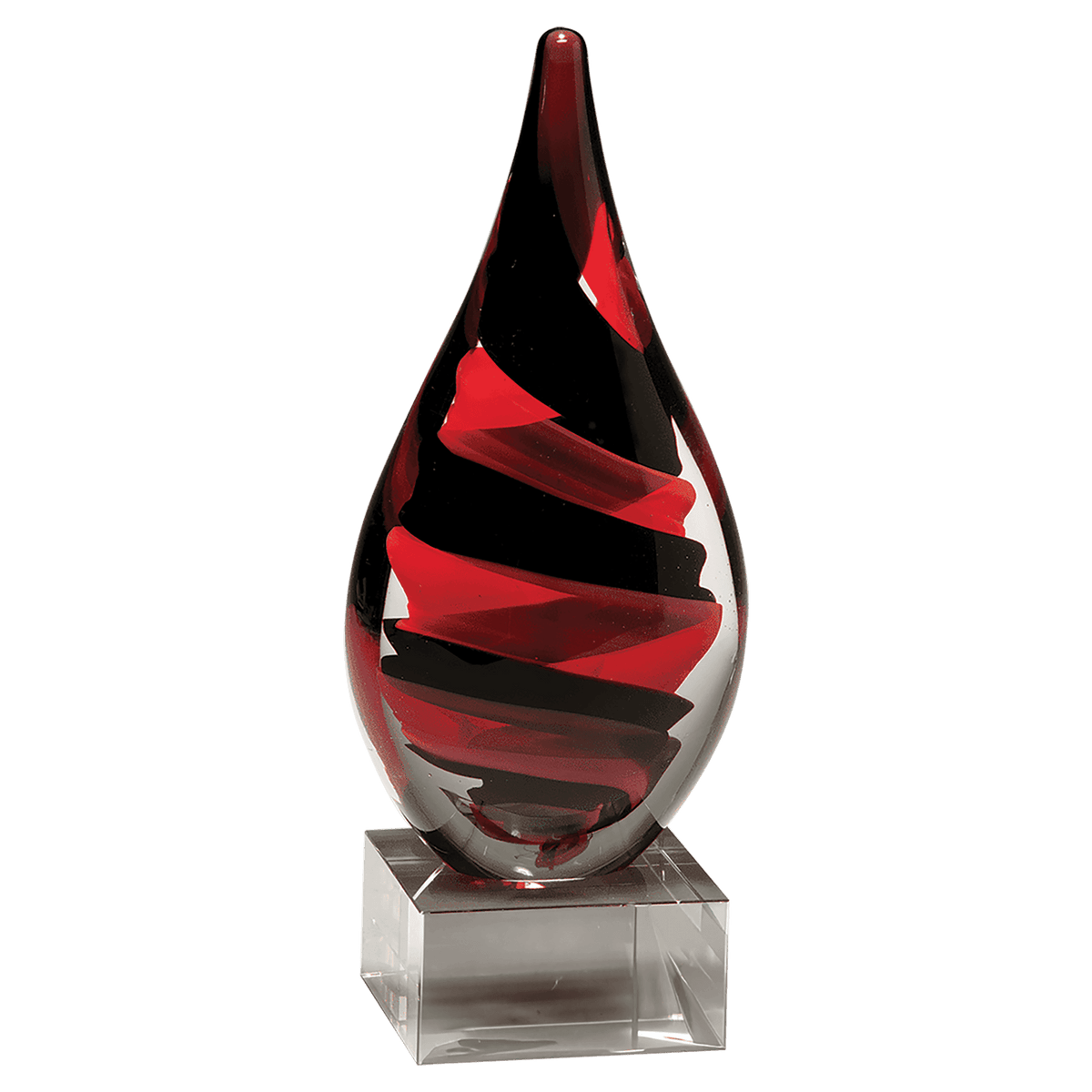 8" Black and Red Helix Teardrop on Clear Glass Base-No Plate