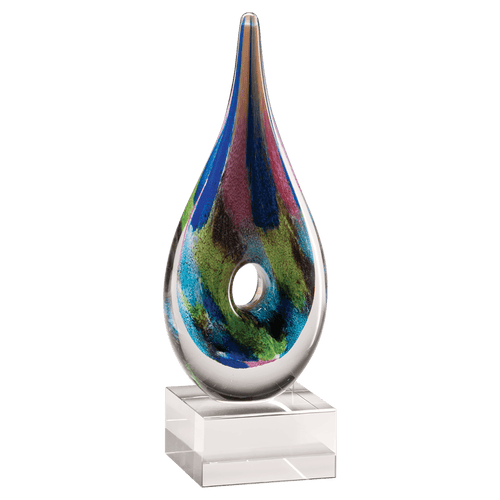 9 7/8" Multi-Colored Teardrop Art Glass on Clear Glass Base-No Plate