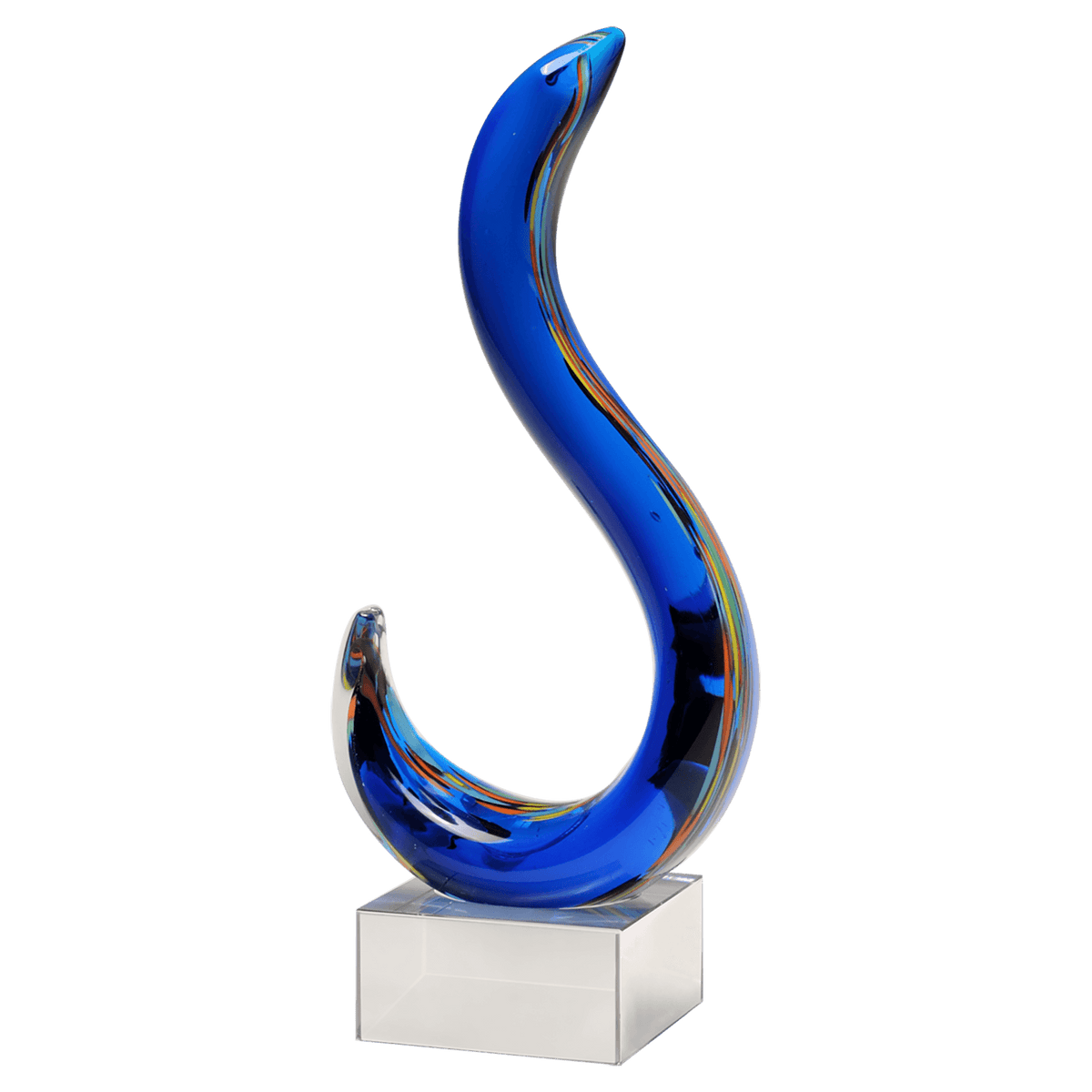 11" Modern Swan Design Art Glass on Clear Glass Base-No Plate